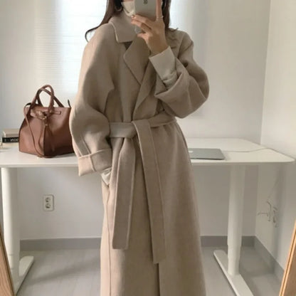 Norvielle Damen Langmantel Warm Mit Gürtel Weite Ärmel