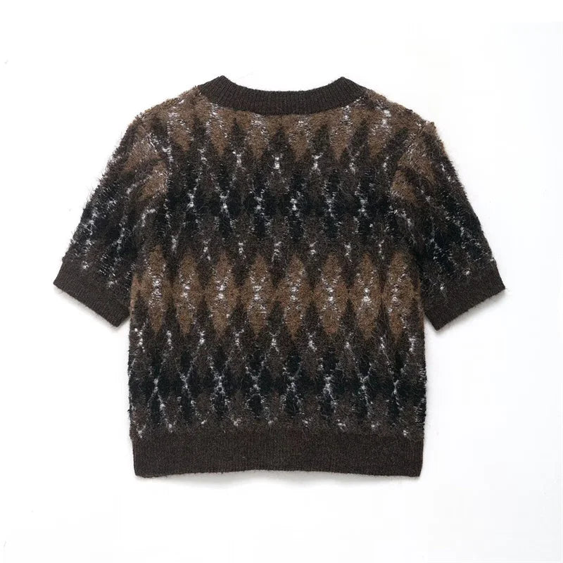 Marolyn Damen Strickjacke Argyle Muster Knöpfe