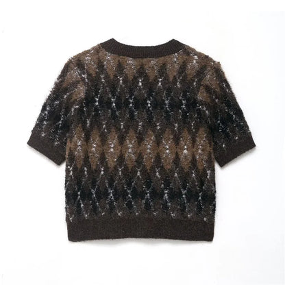 Marolyn Damen Strickjacke Argyle Muster Knöpfe