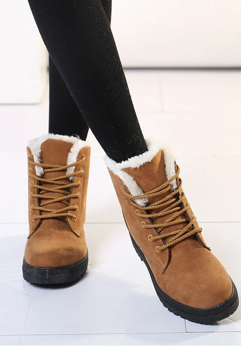 Norvielle Damen Schnürboots Gefüttert Warmfutter Rutschfeste Sohle