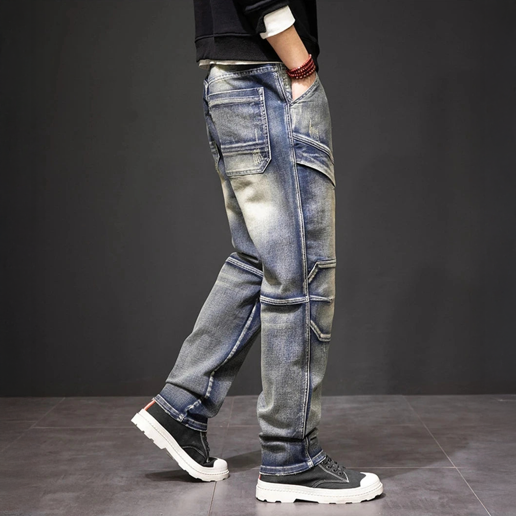Herren Straight Jeans Mit Knieeinsätzen