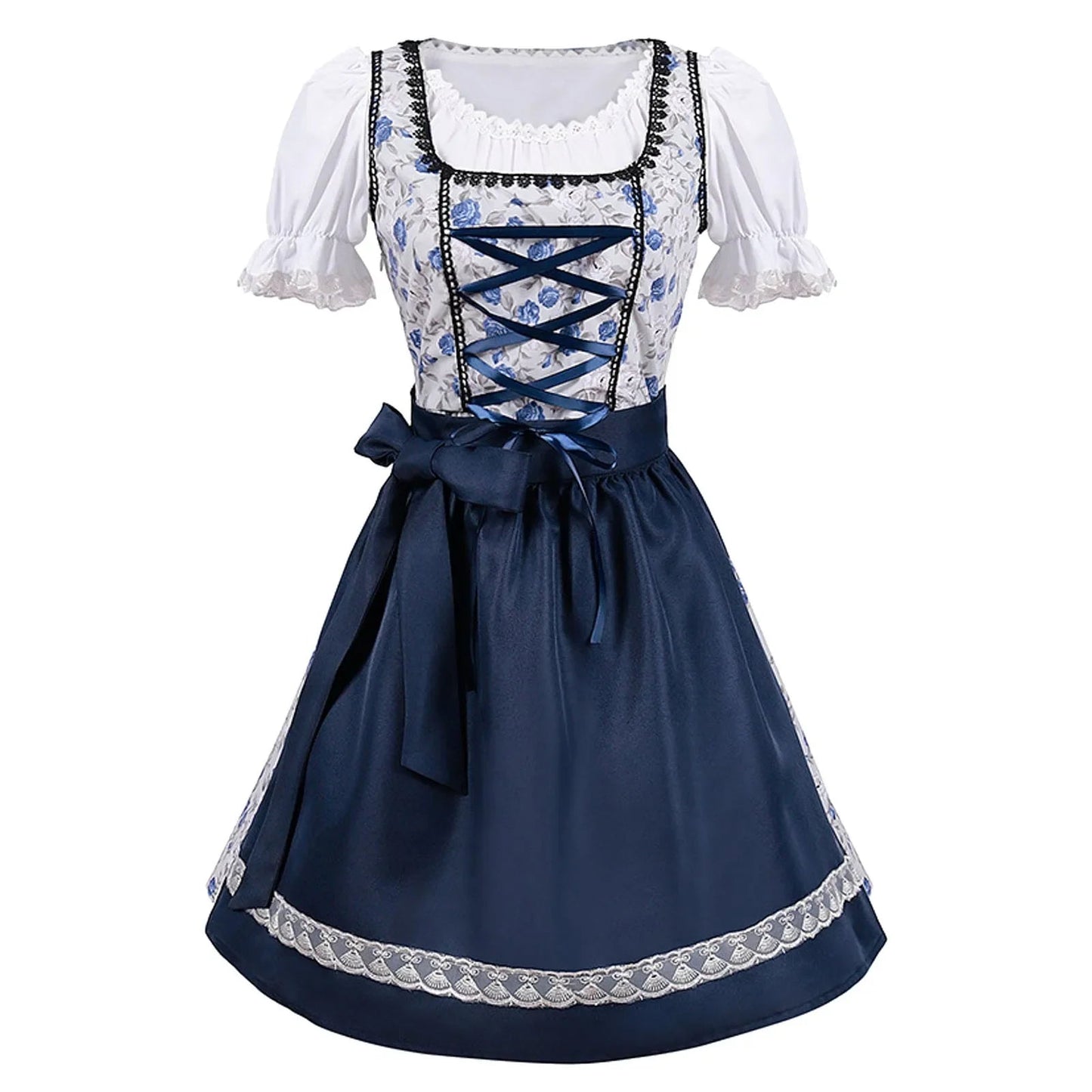 Damen Oktoberfest Kleid Kurzärmelig Spitze mit Schürze
