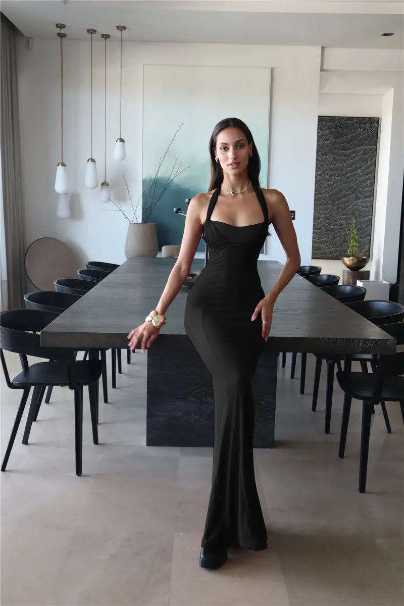 Norvielle Damen Maxikleid Ärmellos Rückenausschnitt Schnürung