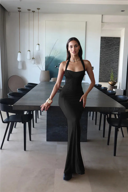 Norvielle Damen Maxikleid Ärmellos Rückenausschnitt Schnürung