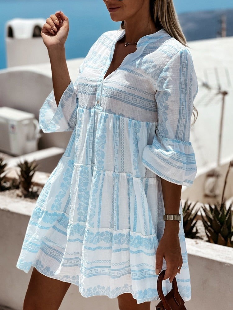 Damen Leichtes Boho-Kleid Fröhliches Muster Sommer Schwarz - Norvielle