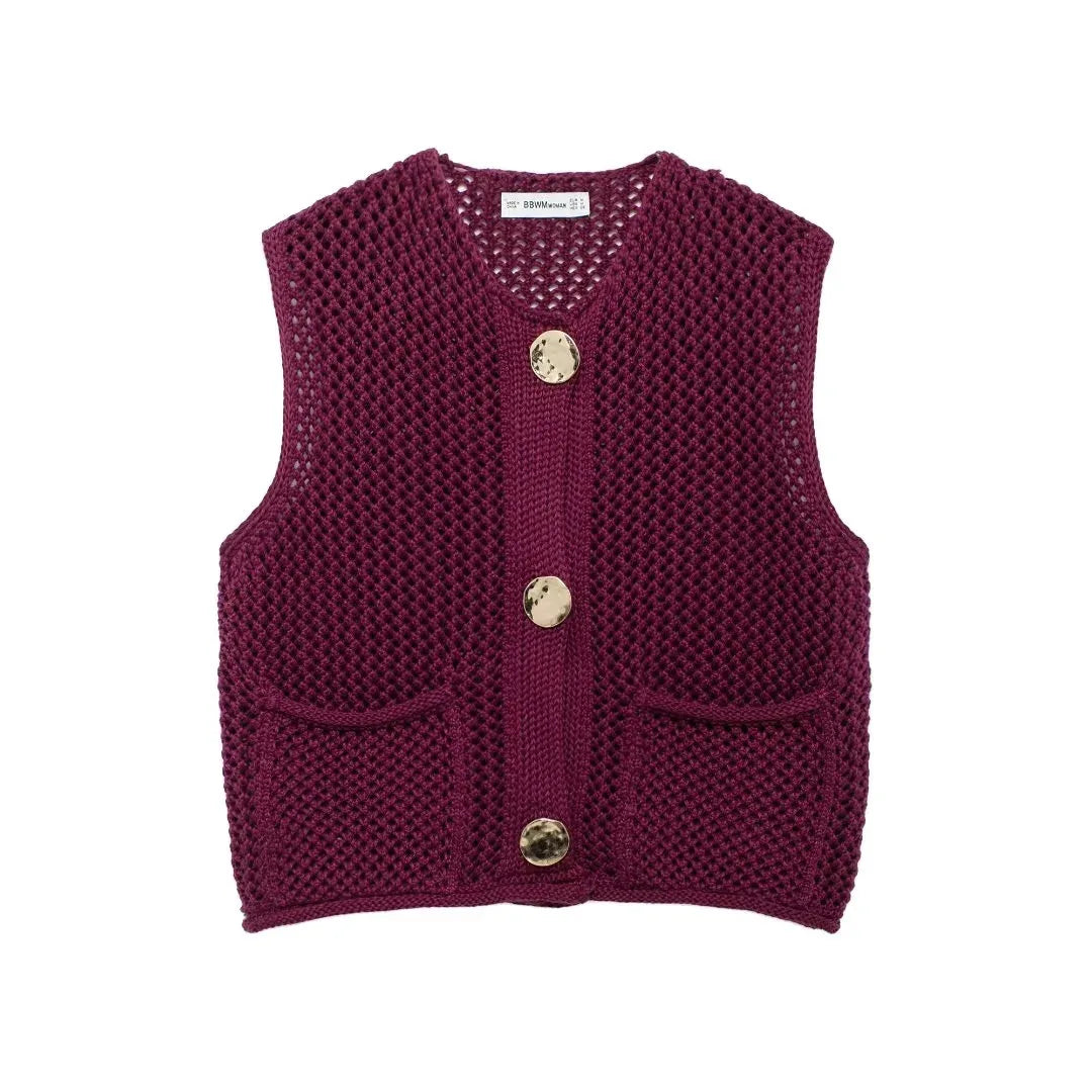 Norvielle Damen Ärmellose Strickweste mit Knöpfen - Norvielle