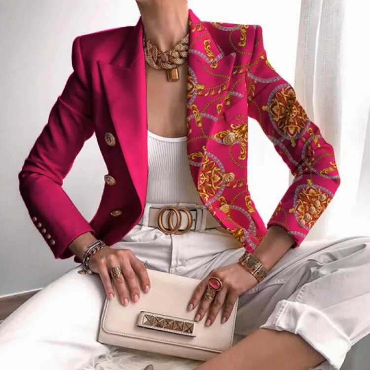 Norvielle Damen Blazer Gedruckt Tailliert