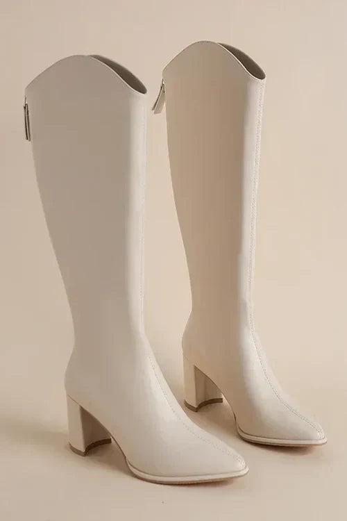 Damen Lederstiefel Kniehoch Gummisohle Schwarz - Norvielle