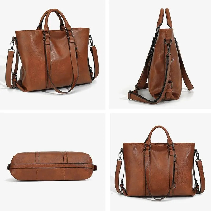 Damen Vintage Tote Tasche Große Kapazität Leder