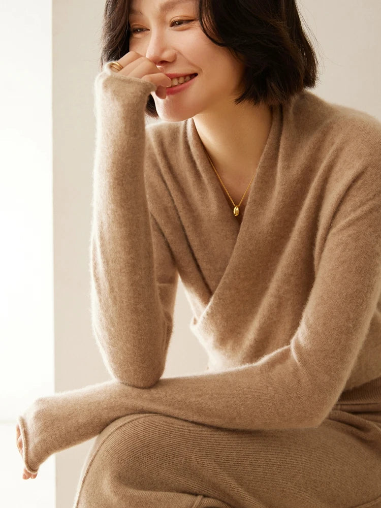 Damen Wickelpullover Elegantes Überkreuz-Design