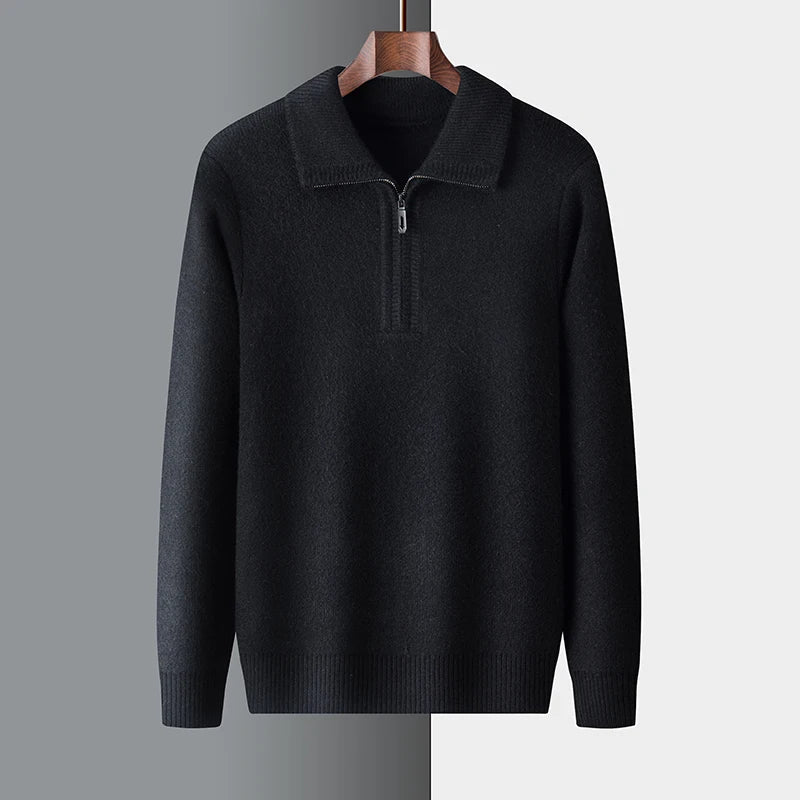 Herren Strickpullover Half-Zip Winterweiß