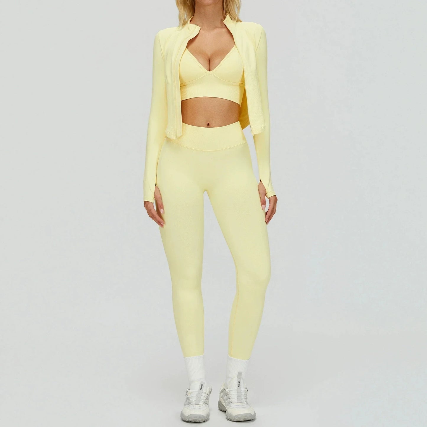 Damen Sportoutfit 3-teilig Leggings BH Jacke