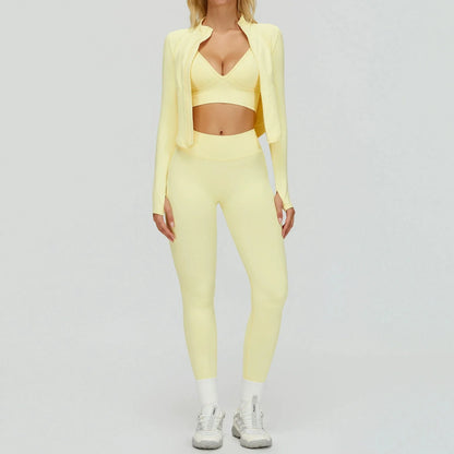 Damen Sportoutfit 3-teilig Leggings BH Jacke