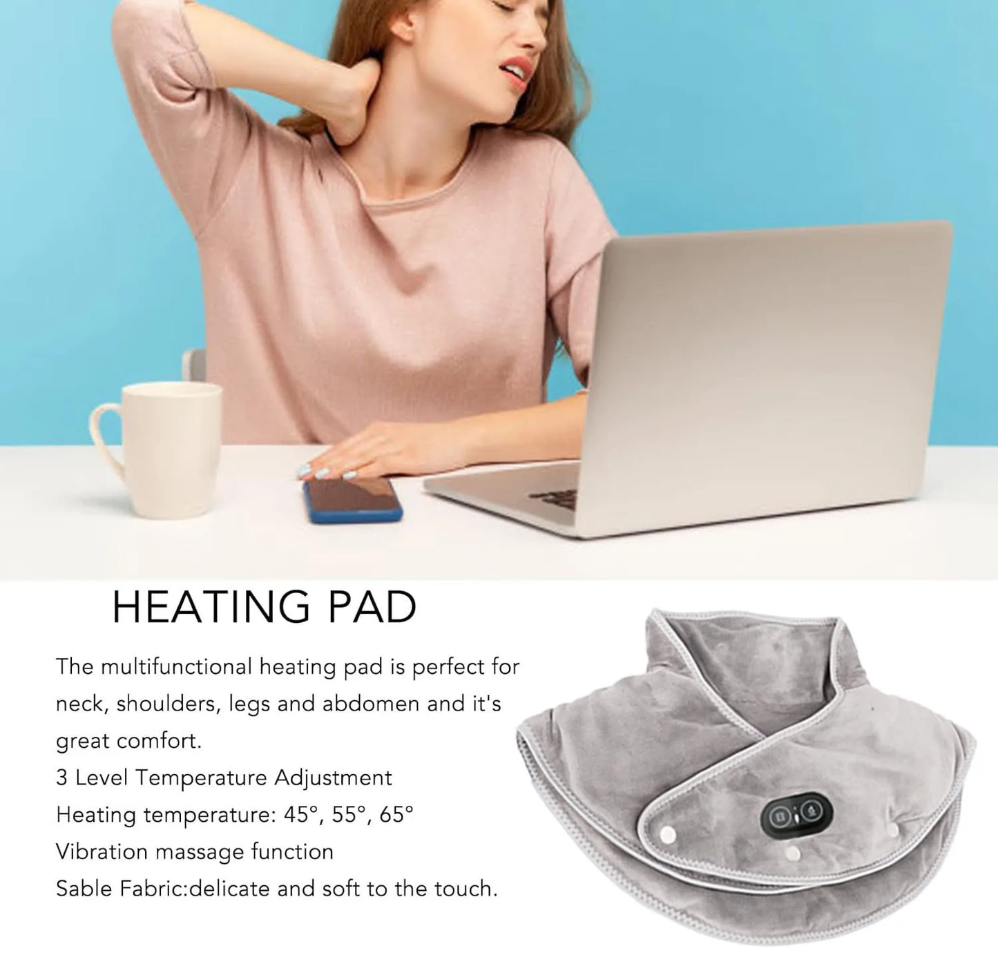 Nacken- & Schultermassager Weiches Plüsch Heizkissen mit Vibration 3