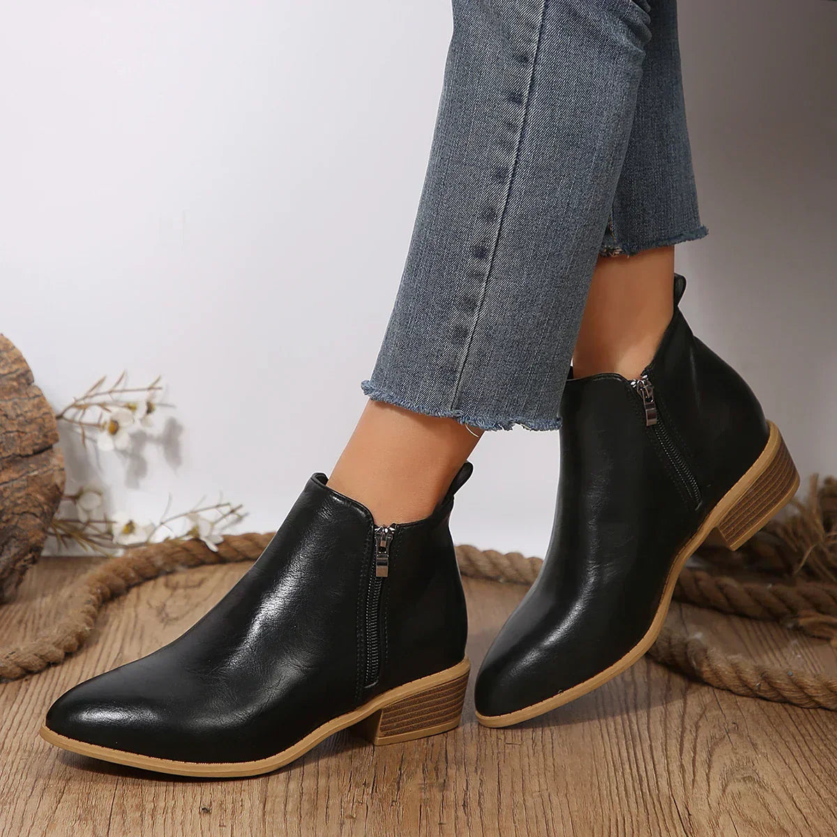 Damen Ankle Boots Lässig Mit Seitlichem Reißverschluss