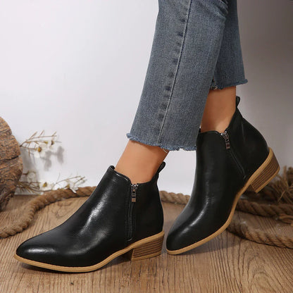 Damen Ankle Boots Lässig Mit Seitlichem Reißverschluss