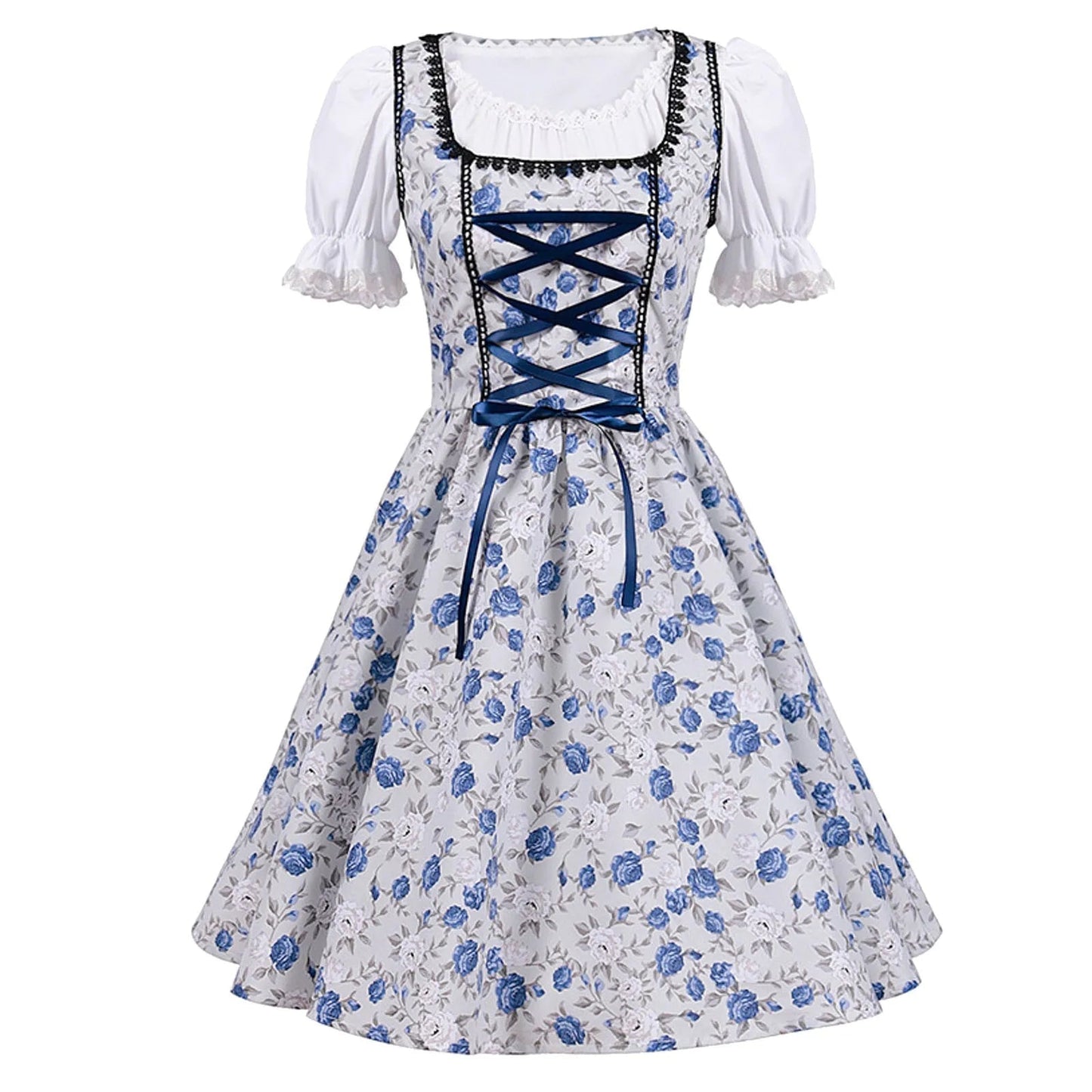 Damen Oktoberfest Kleid Kurzärmelig Spitze mit Schürze