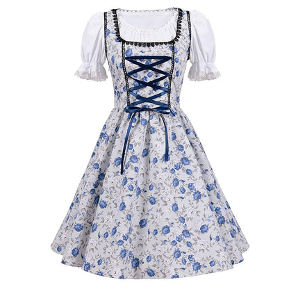 Damen Oktoberfest Kleid Kurzärmelig Spitze mit Schürze