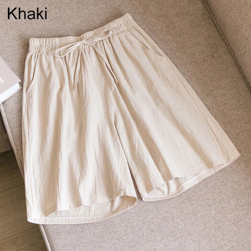 Norvielle Damen Baumwoll Shorts Knielang Beige