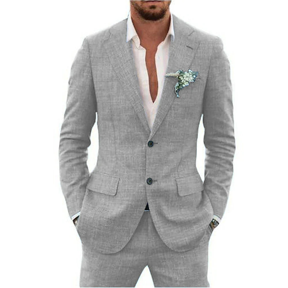 Herren Sommer Anzug Slim Fit Baumwolle Beige