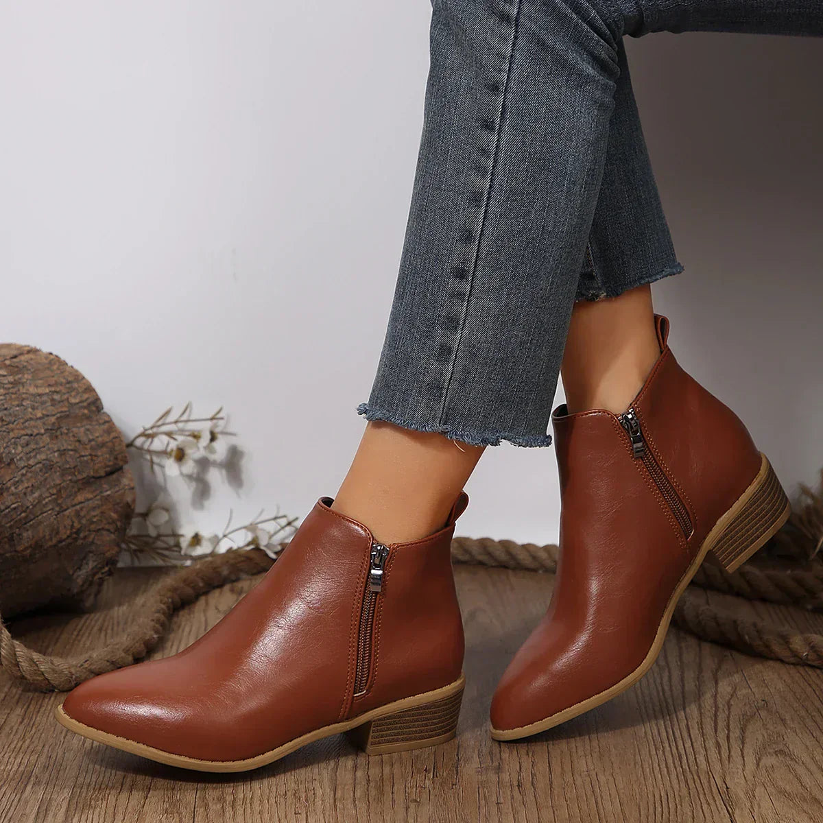 Damen Ankle Boots Lässig Mit Seitlichem Reißverschluss