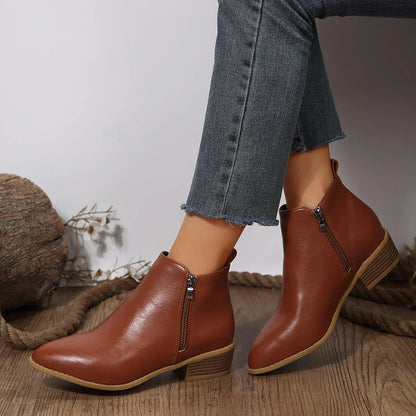 Damen Ankle Boots Lässig Mit Seitlichem Reißverschluss