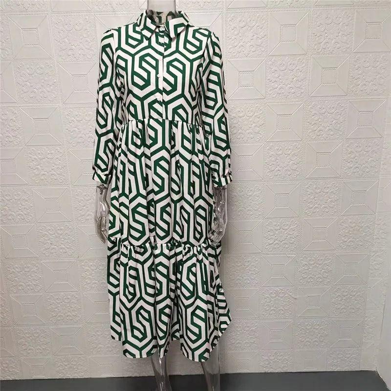 Norvielle Damen Langärmliges Kleid Geometrisches Muster