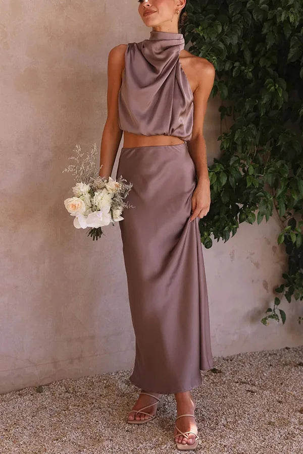 Damen Sommer-Set 2-teilig Langer Rock Ärmellose Bluse