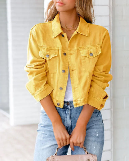 Damen Denimjacke Lange Ärmel Einfach