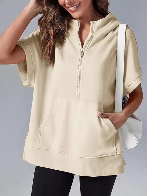 Norvielle Damen Kapuzenpullover Lässig Kurzarm