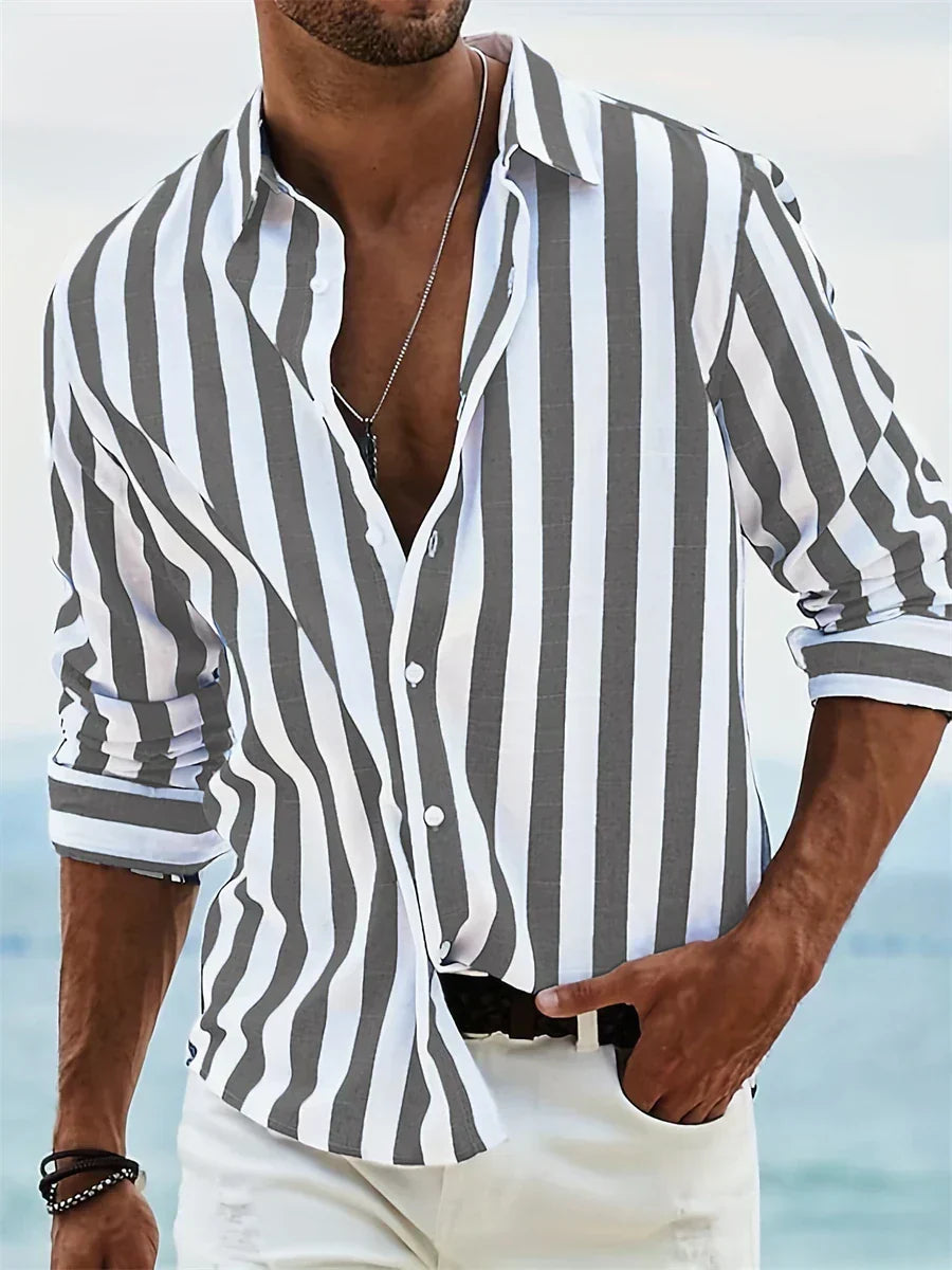 Herren Freizeithemd Gestreift Button-Down Baumwolle