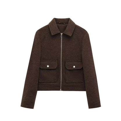 Damen Freizeitjacke Wollmix Reißverschluss Schwarz - Norvielle