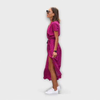 Damen Langkleid V-Ausschnitt Gürtel Lässig