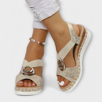 Damen Sandalen Freizeit Leder Beige