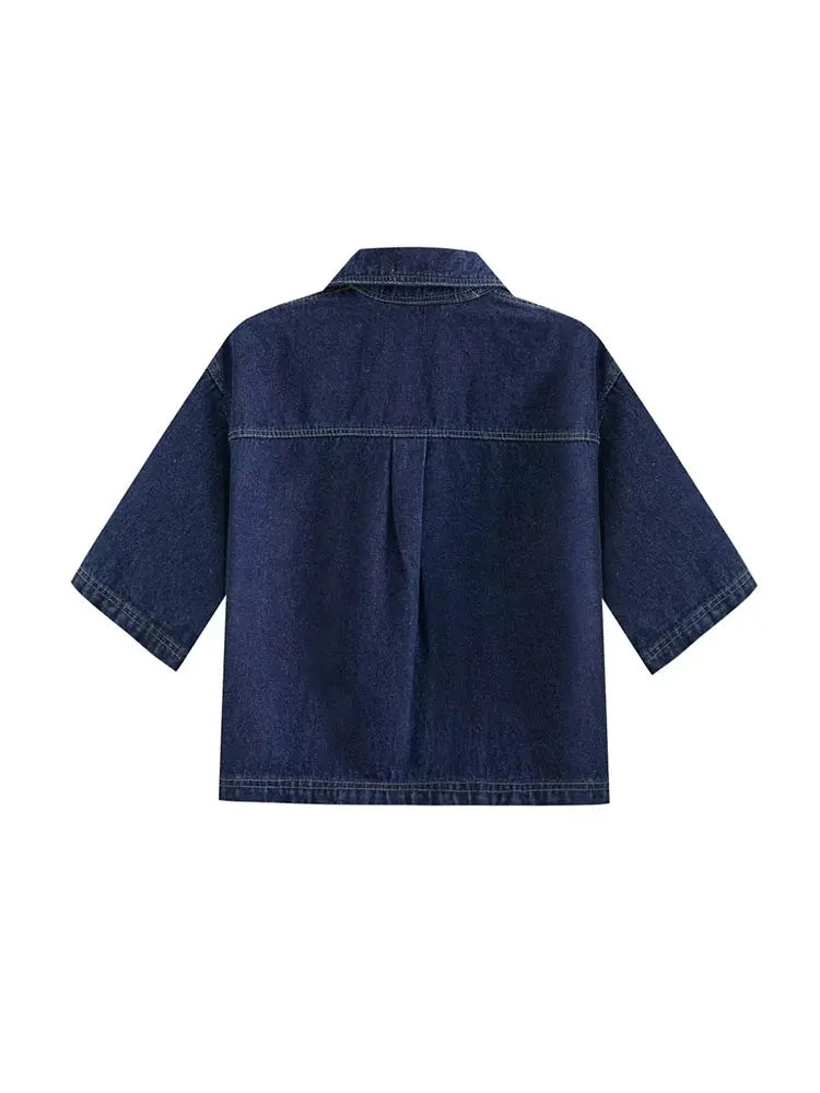 Damen Denim Set Kurzarm Jeansjacke Asymmetrischer Minirock