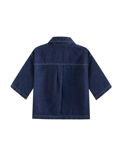 Damen Denim Set Kurzarm Jeansjacke Asymmetrischer Minirock