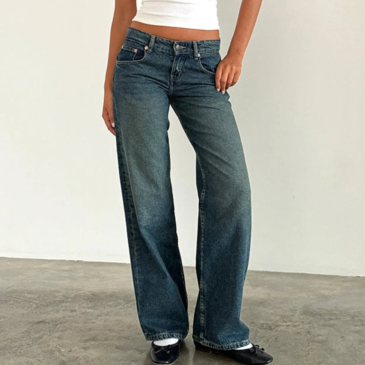 Damen Weitbein Jeans Vintage Look