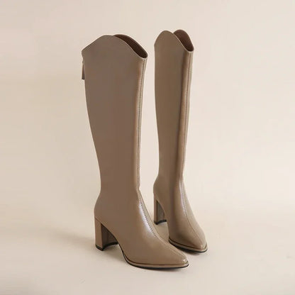 Damen Stiefel Knee High mit Reißverschluss Blockabsatz