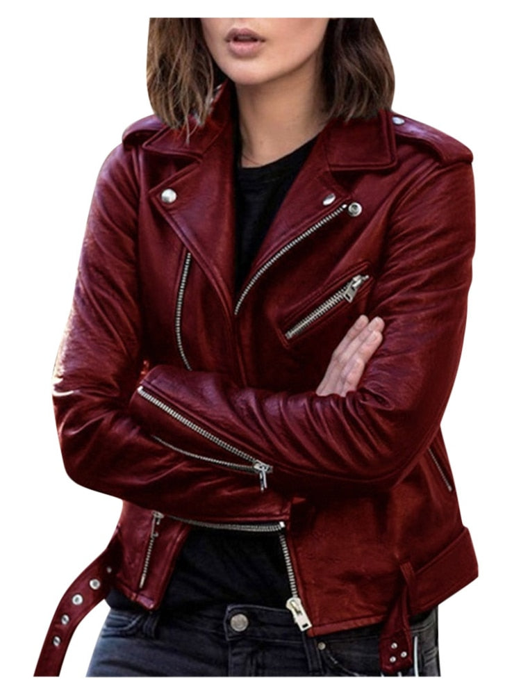 Norvielle Damen Kunstlederjacke Slim Fit