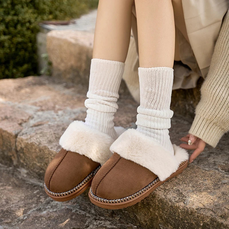Damen Winter Hausschuhe Weiches Fellfutter Warm Beige - Norvielle