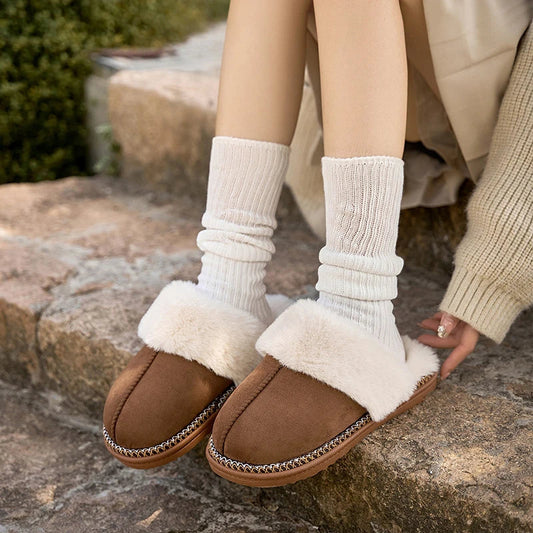 Damen Winter Hausschuhe Weiches Fellfutter Warm Beige - Norvielle