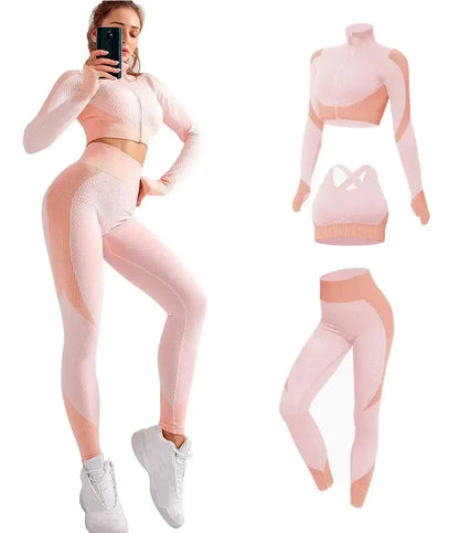 Norvica Damen Sportset 3-teilig Nahtlos High Waist Formend