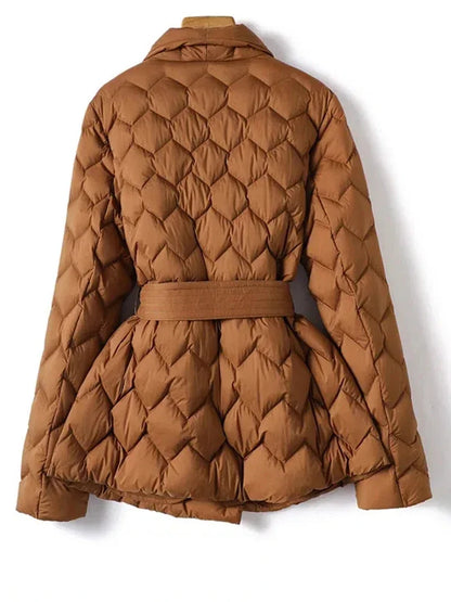 Aurelia Pufferjacke braun Damen Winterjacke mit Taillengürtel
