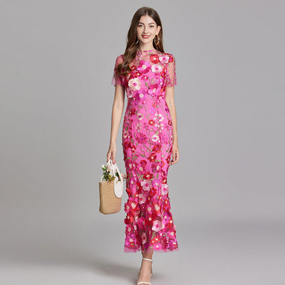 Damen Maxikleid Blumenapplikationen Sommerkleid