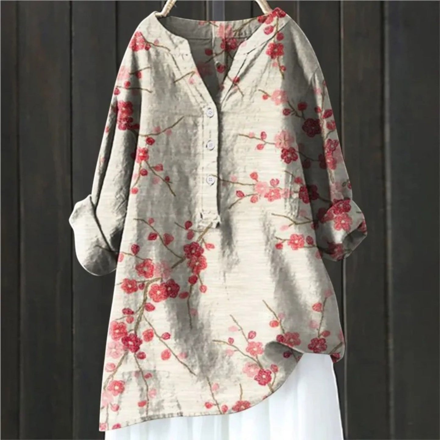 Damen Bluse V-Ausschnitt Lang