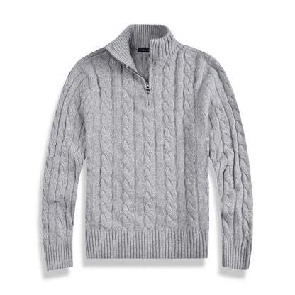 Herren Halbzip Pullover Zopfmuster Stehkragen