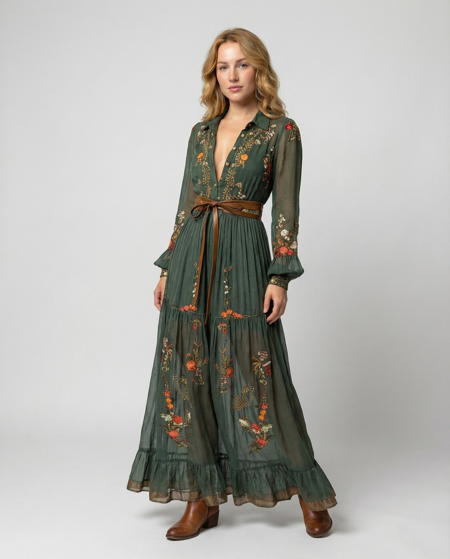 Damen Maxikleid V-Ausschnitt Boho-Stil - Norvielle