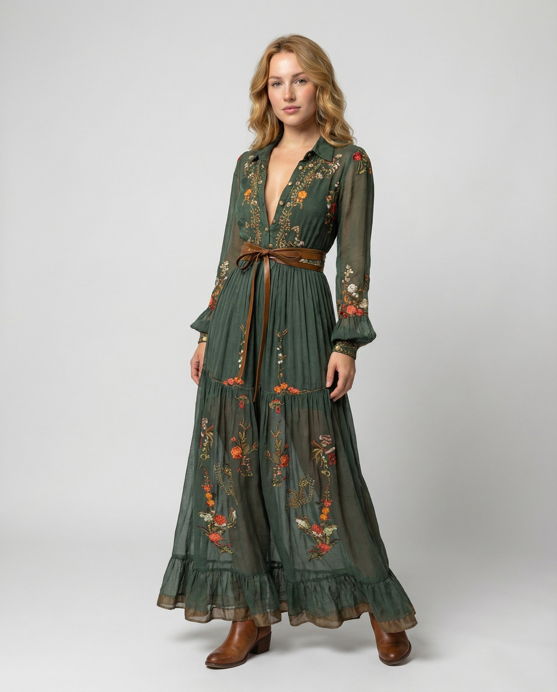 Damen Maxikleid V-Ausschnitt Boho-Stil - Norvielle
