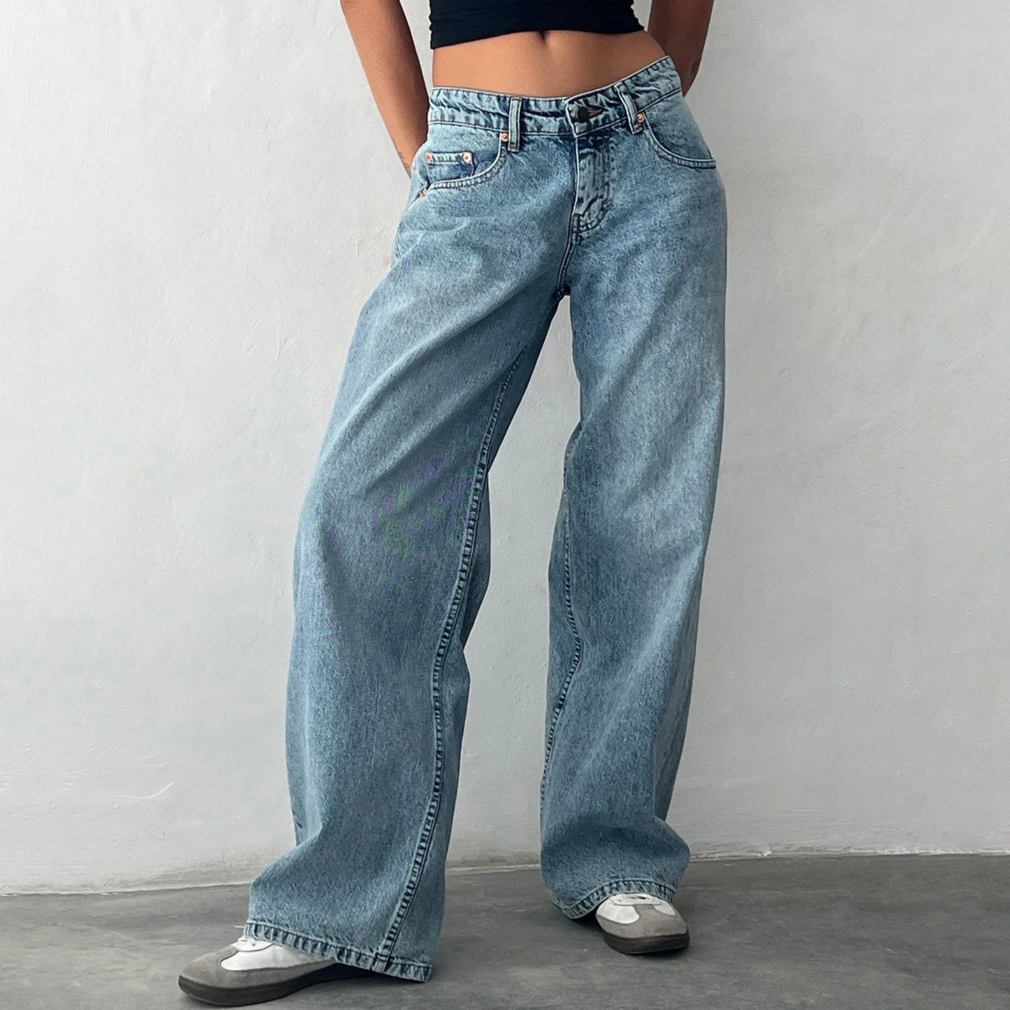 Damen Weitbein Jeans Helle Vintage Farbe