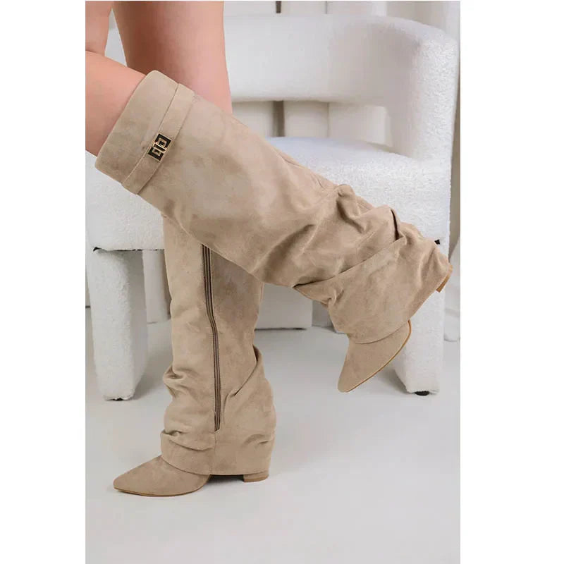 Marzella Slouch Boots in Beige
